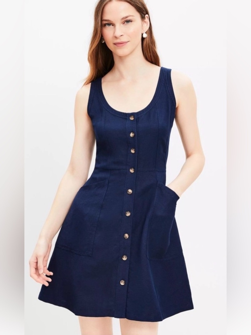 LOFT Navy Sleeveless Button-Front Mini Dress